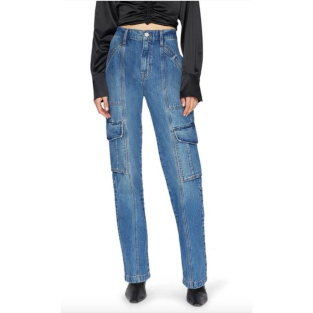 Frame High-Rise Cargo Straight Leg Utility Jeans Women's 29 Primetime Blue